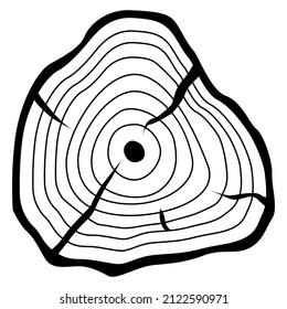 Icono de línea de anillos de crecimiento del árbol vectorial aislado en fondo blanco. Sección transversal del icono del árbol en estilo de línea negra. Gráficos web de Woodland