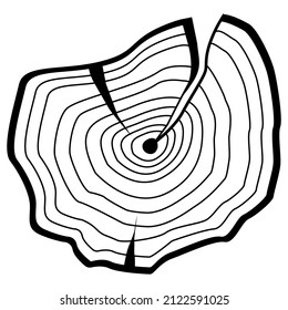Icono de línea de anillos de crecimiento del árbol vectorial aislado en fondo blanco. Sección transversal del icono del árbol en estilo de línea negra. Gráficos web de Woodland