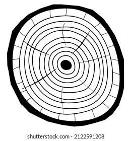 Vector tree growth rings line icon isolated on white background. Cross-section of the tree icon in black line style. Woodland web graphics