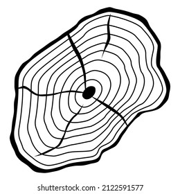Icono de línea de anillos de crecimiento del árbol vectorial aislado en fondo blanco. Sección transversal del icono del árbol en estilo de línea negra. Gráficos web de Woodland