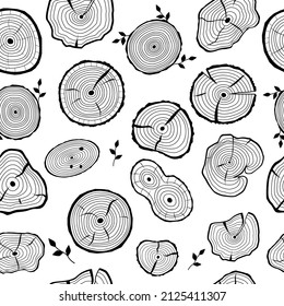El crecimiento del árbol vectorial suena a patrón de línea sobre fondo blanco. Patrón de corte transversal en estilo de línea negra. Gráficos web de Woodland