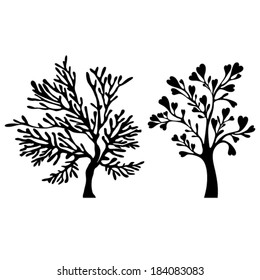 Vector tree with heart shaped leaves