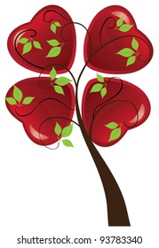 vector tree with hearts and green leaves