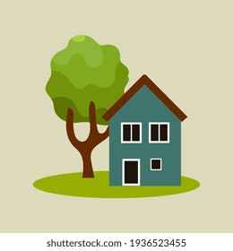 Icono de la casa del árbol vectorial. Estilo de caricatura.