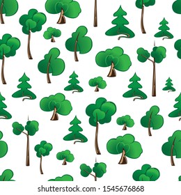 Vector tree icons, seamless texture from stylized trees