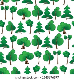 Vector tree icons, seamless texture from stylized trees
