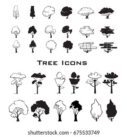 Vector tree icons set black color