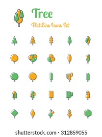 vector tree icons set flat line style