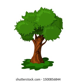Vector tree illustration, cartoon style, used in greeting cards, squatting, invitations.Summer Landscape Design Element.