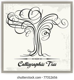 Vector tree illustration in exquisite calligraphic style.