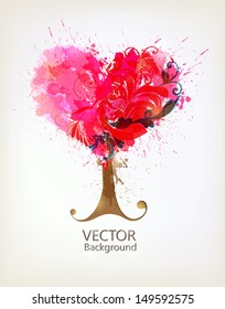 Vector tree. illustration with floral design elements and blots