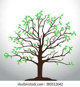 Vector tree illustration with green leaves.
