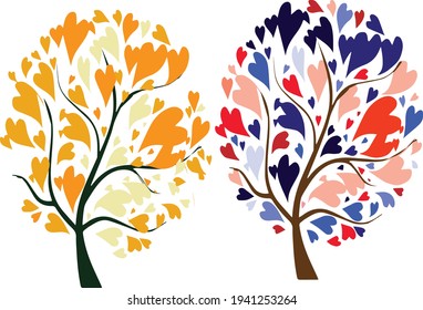 ilustración de árbol vectorial estación de corazón y otoño 