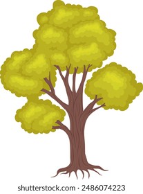 Vector tree illustration with vibrant yellow-green foliage and a sturdy brown trunk. Perfect for nature-themed designs and educational graphics.