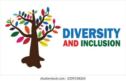 Vector tree with leafs and the inscription Diversity and Inclusion on a white background. Suitable for website, greeting card, poster and banner