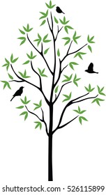 Vector tree with leaves and birds