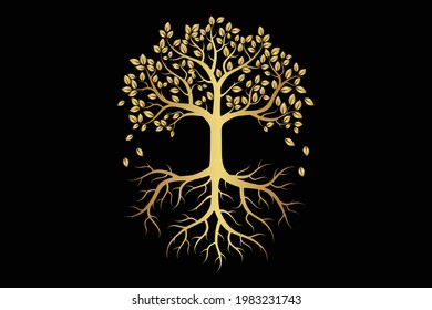 vector of tree of life with roots and leaves