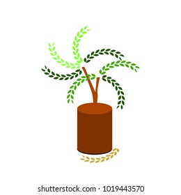 Vector tree, light green leaves, green, with branches, brown Broken branches on a white background