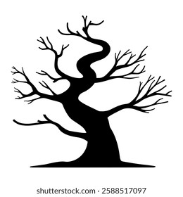 vector tree logo design, black tree silhouette, dry tree and tree without leaves on a black and white background 02