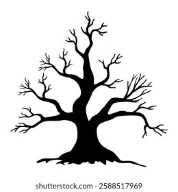 vector tree logo design, black tree silhouette, dry tree and tree without leaves on a black and white background 09