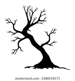 vector tree logo design, black tree silhouette, dry tree and tree without leaves on a black and white background 011