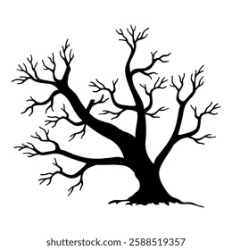 vector tree logo design, black tree silhouette, dry tree and tree without leaves on a black and white background 028