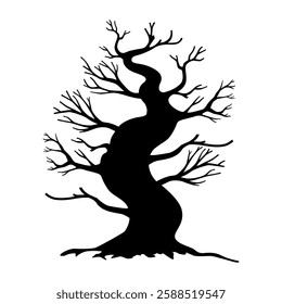 vector tree logo design, black tree silhouette, dry tree and tree without leaves on a black and white background 031