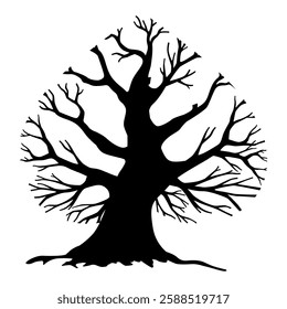 vector tree logo design, black tree silhouette, dry tree and tree without leaves on a black and white background 034