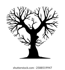 vector tree logo design, black tree silhouette, dry tree and tree without leaves on a black and white background 037