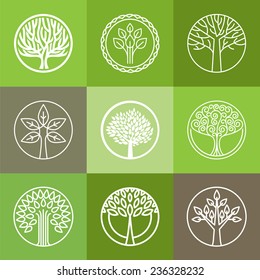 Vector tree logo - set of abstract organic design element - eco and bio circle badge 