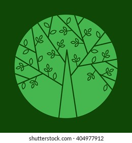 Vector tree logo in a trendy linear style. Illustration for your botanical design. Icon of a tree in the circle.