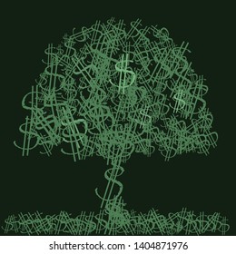 vector tree made from dollar symbols, lettering design 