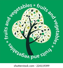 vector   tree made of fruit and vegetables icon set-Healthy Eating