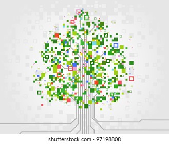 vector tree made of pixels, symbolizing the development of computer technologies