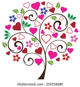 vector tree for mother's day with hearts, flowers