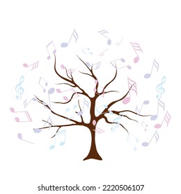 vector tree with musical notes. Whose leaves are replaced by multicolored musical notes. Musical Tree. Vector