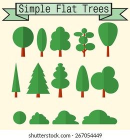 Vector tree nature element set. Illustration symbol element. Green design. Spring, summer forest graphic. Isolated abstract plant icon collection. For garden, forest. 