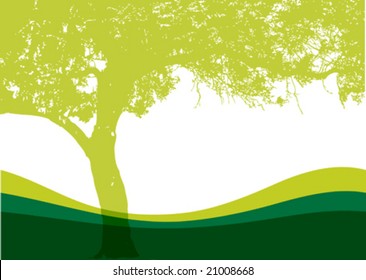 Vector tree on a grassy hill