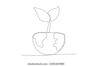 Vector a tree on half the earth world environment day oneline drawing