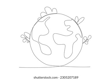 Vector a tree on half the earth world environment day oneline drawing