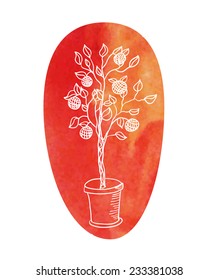 Vector tree on a water color background. Vector illustration