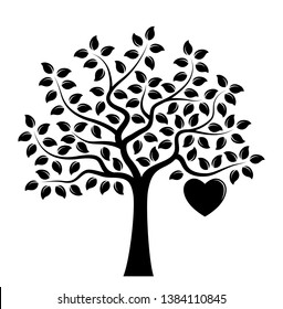 vector tree with one big heart isolated on white background