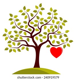 vector tree with one big heart isolated on white background