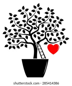 vector tree with one big heart in pot isolated on white background