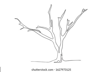 Vector tree. One line art of tree, tree drawn by one line. dead tree illustration.  one line. simple drawing with one line