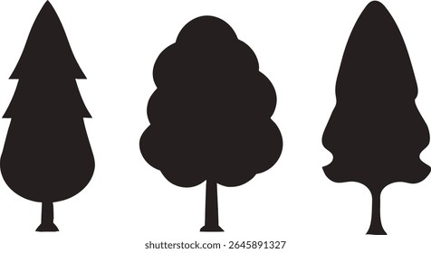 Vector Tree Pack in Silhouette Style, Flat Black Forest Trees Collection