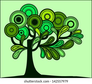 Vector tree with paisley green leaves