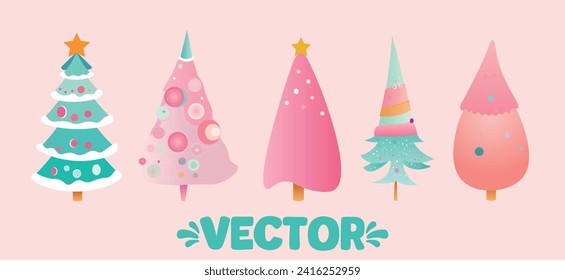 Vector tree pastel star green pink blue Christmas candy cute decoration