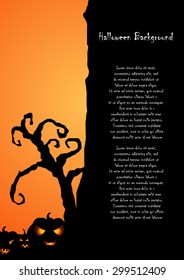 Vector : Tree and pumpkins halloween background