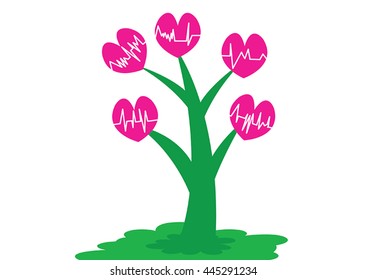 Vector of tree with purple heart  leaves  design